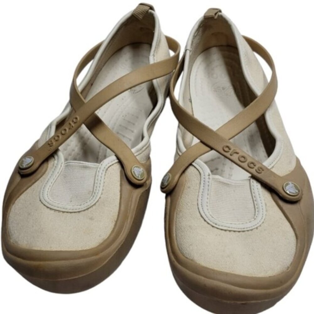 Crocs Slip On Celeste Shoes Women's Size 10 Tan Cream Canvas